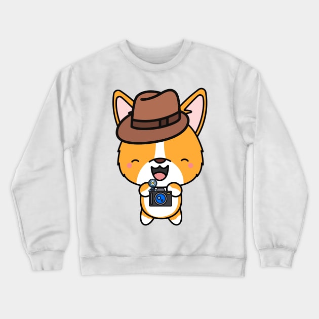 Funny corgi is holding a camera Crewneck Sweatshirt by Pet Station